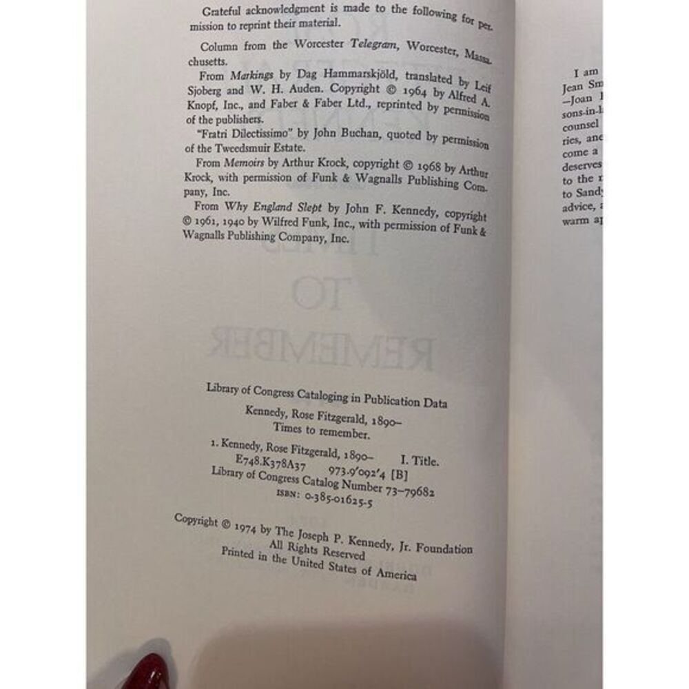 1974 ROSE FITZGERALD KENNEDY Times to Remember Hard Cover Book 1st Edition - Picture 6 of 9
